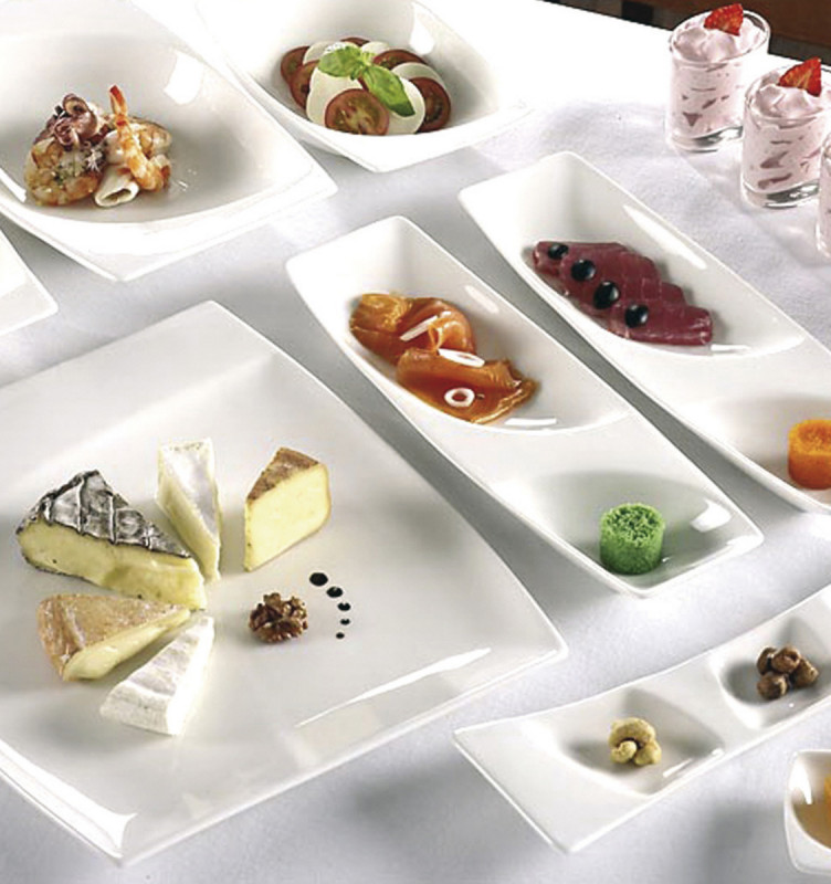 Assiette cocktail rectangulaire ivoire porcelaine vitrifiée 26,3x7,6 cm Mazza Rak