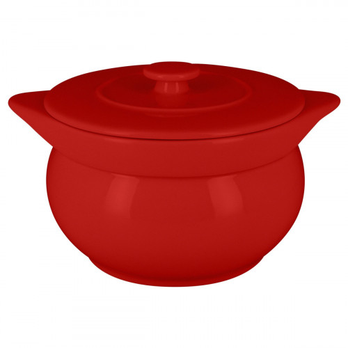 Soupière avec couvercle rond rouge porcelaine vitrifiée Ø 15,7 cm Chefs Fusion Rak