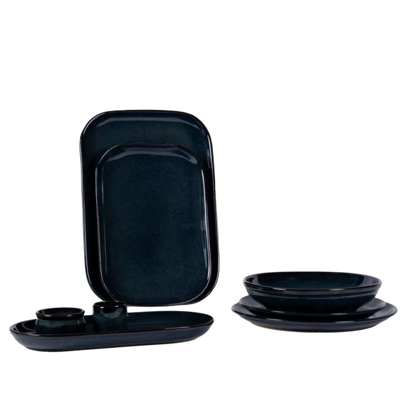 Assiette à steak rectangulaire bleu grès émaillé 34,5x23,5 cm Gres Couleur Pro.mundi