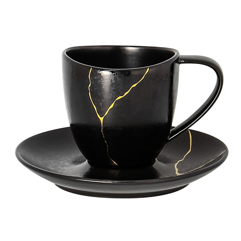 Sous tasse à thé rond noir porcelaine Ø 15 cm Kintzoo Rak