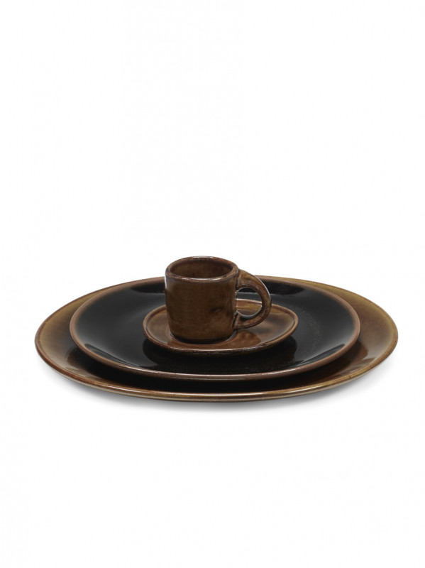 Assiette coupe plate ovale Brown grès émaillé 22,5x21 cm Out Of Lines Serax