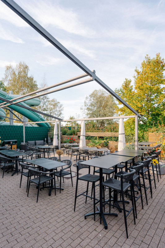 Pied de table de bar avec sytème pliant d'extérieur noir Modena Flexmob