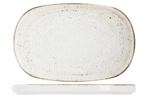 Assiette à bord droit ovale beige porcelaine 34x22 cm Lunéa Pro.mundi