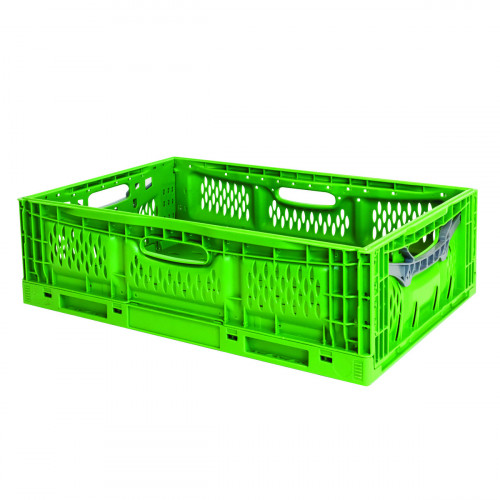 Caisse pliable vert plastique 60x40x18 cm 45 L fond ajouré parois ajourées Gilac