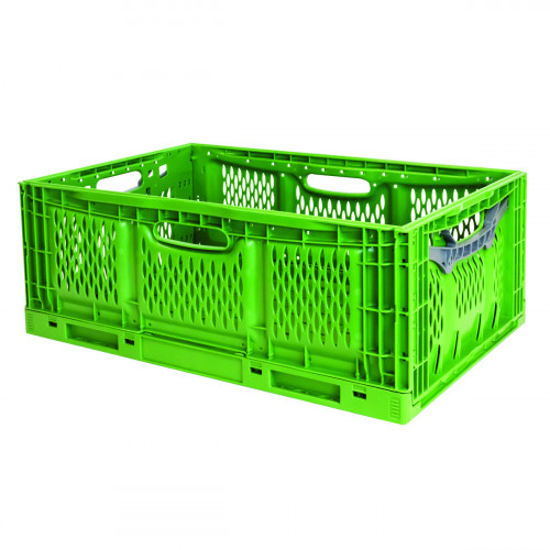 Caisse pliable vert plastique 60x40x23 cm 45 L fond ajouré parois ajourées Gilac